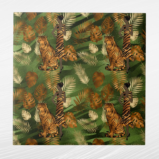 Tropical Copper Green Gold Tiger Lady  Tile (Creator Uploaded)