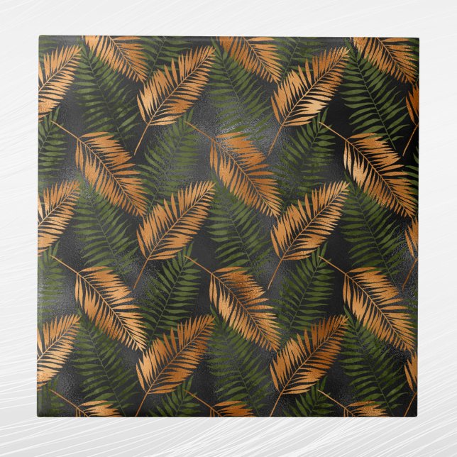 Tropical Copper Green Palm Leaves Tile (Creator Uploaded)