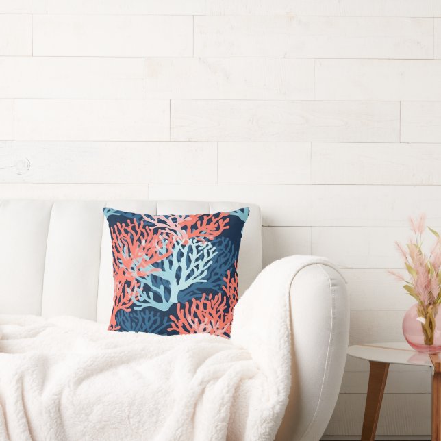 Tropical Coral Accents Throw Pillow (Couch)