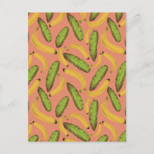 Tropical Coral Banana Leaf Pattern Postcard