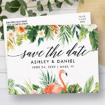 Tropical Coral Floral Calligraphy Save The Date Postcard<br><div class="desc">Modern Elegant Calligraphy,  Watercolor Tropical Coral Floral and Greenery Wedding Save The Date Postcard</div>