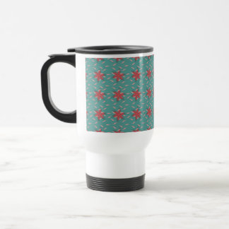 tropical coral floral pattern on teal travel mug