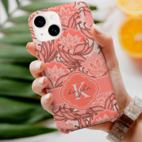 Tropical Coral Floral Pattern with Monogram