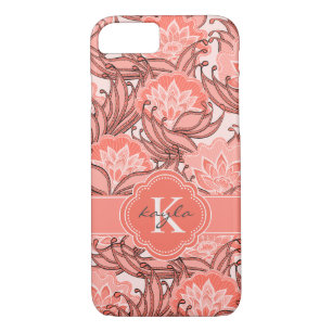 Tropical Coral Floral Pattern with Monogram iPhone 8/7 Case