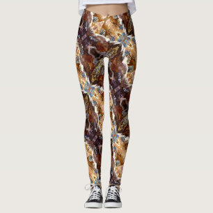 Tropical Coral Ocean Pattern Brown Leggings