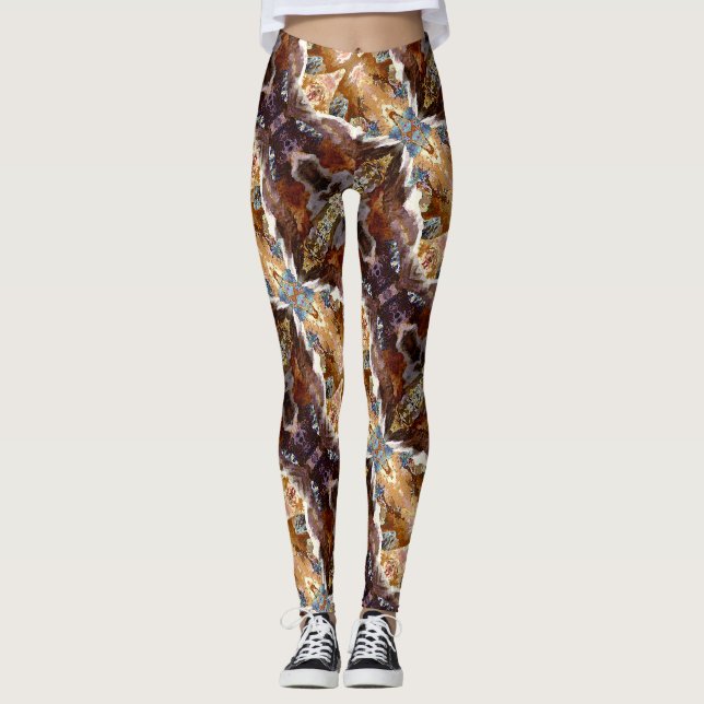 Tropical Coral Ocean Pattern Brown Leggings (Front)