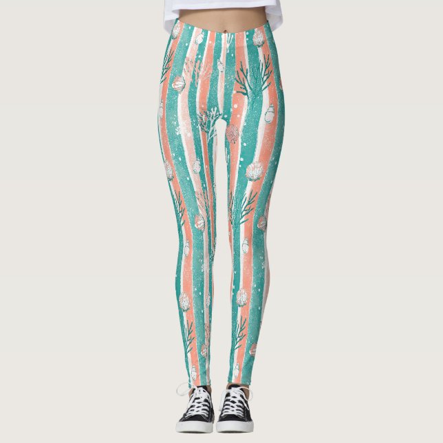 Tropical Coral Ocean Pattern Leggings (Front)