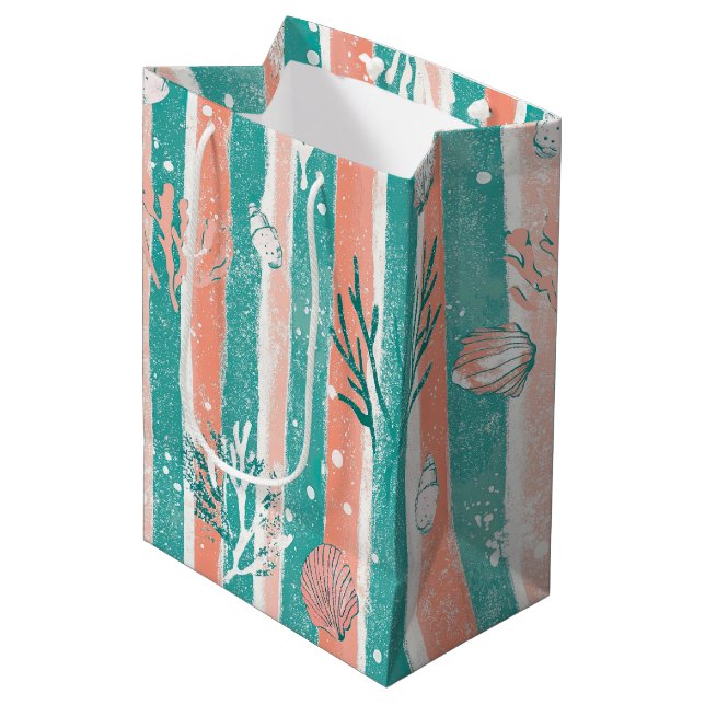 Tropical Coral Ocean Pattern Medium Gift Bag (Front Angled)
