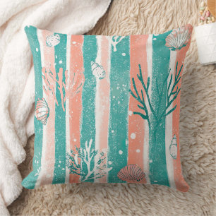 Tropical Coral Ocean Pattern Throw Pillow