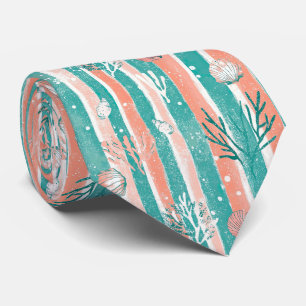 Tropical Coral Ocean Pattern Tie