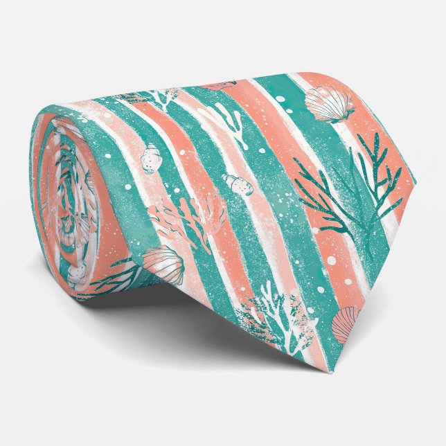 Tropical Coral Ocean Pattern Tie (Rolled)
