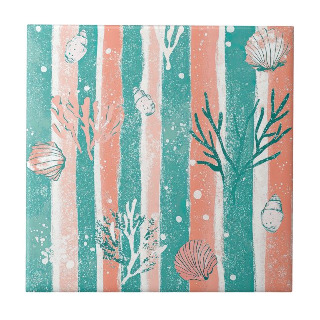 Tropical Coral Ocean Pattern Tile (Front)