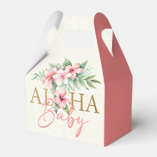 Tropical Coral Pink Floral Aloha Baby Shower Favor Box (Front Side)
