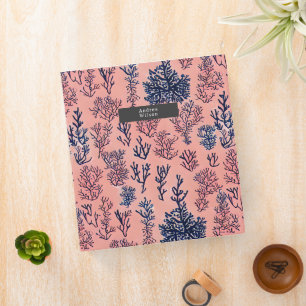 Tropical Coral Preppy Blue Pattern Binder