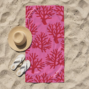 Tropical Coral Red Pink Beach Towel