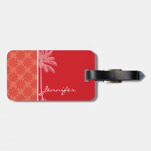 Tropical Coral & Red Swirl Luggage Tag