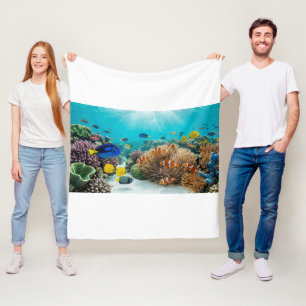 Tropical Coral Reef & Clownfish Ocean Fleece Blank Blanket