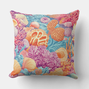 Tropical Coral Reef Turquoise Lavender Marine Throw Pillow