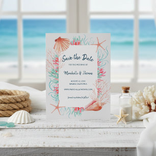 Tropical Coral Reef Watercolor Beach Seashells Save The Date