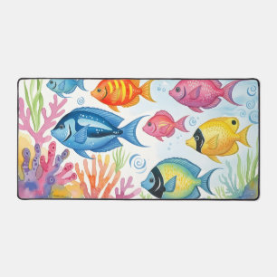 Tropical Coral Reef Watercolor Vibrant Ocean Scene Desk Mat