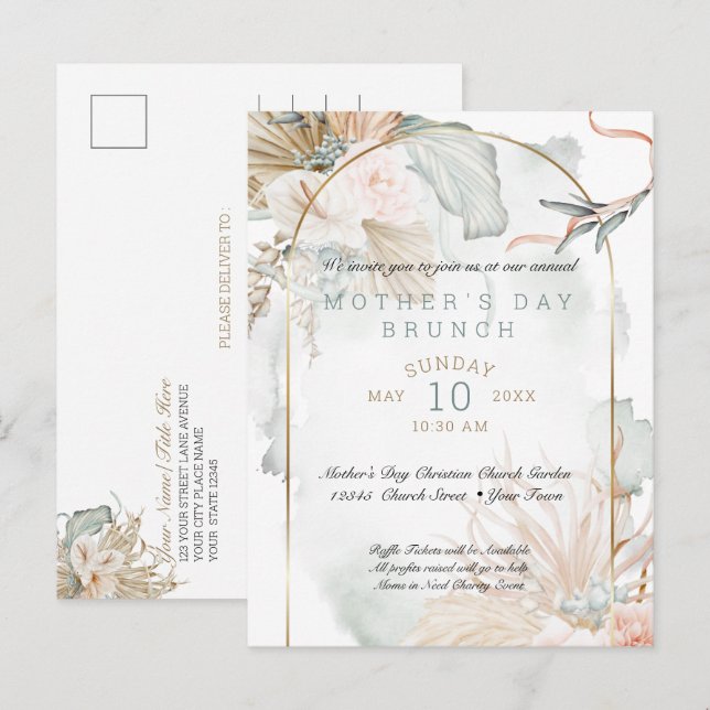 Tropical Coral Rose Floral Mother's Day Invitation Postcard (Front/Back)