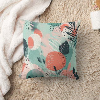 Tropical Coral Teal Mint Pink Modern Throw Pillow