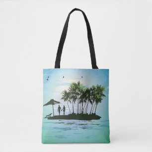 tropical, couple, island, young couple, relaxing tote bag