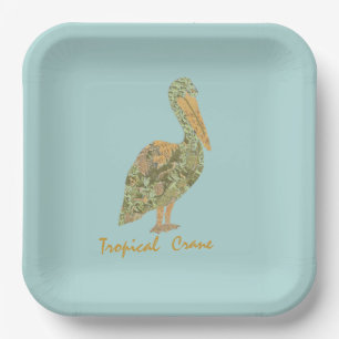 Tropical Crane-Orange   Paper Plate