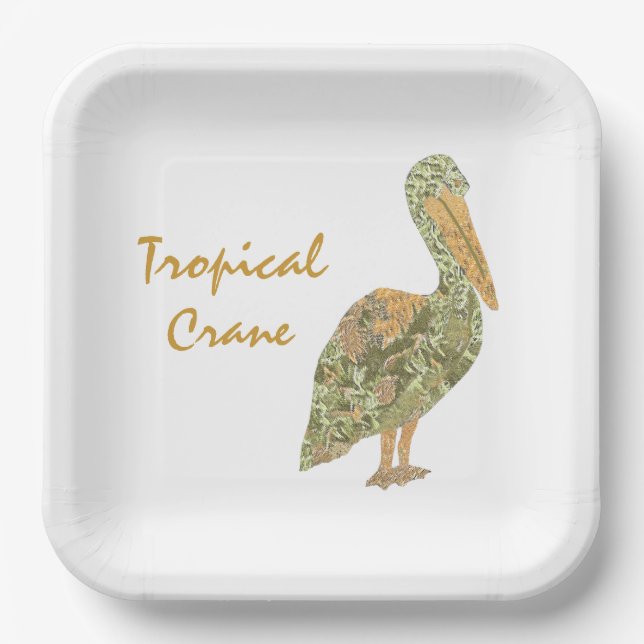 Tropical Crane-Orange  Paper Plate (Front)