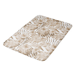 Tropical Cream Floral Leaves   Bath Mat