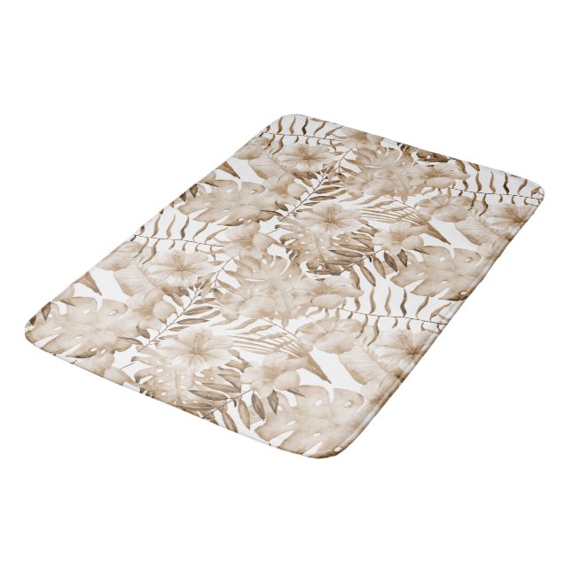 Tropical Cream Floral Leaves   Bath Mat (Angled)
