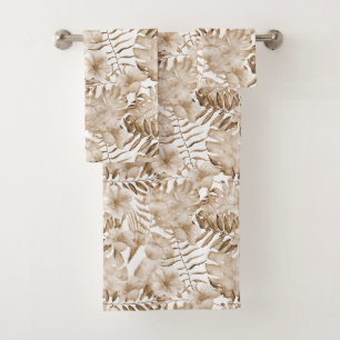 Tropical Cream Floral Leaves   Bath Towel Set