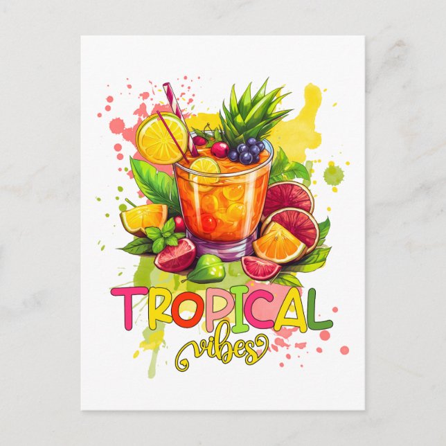 Tropical Cubes - Summer Vibes Watercolor Fruits Postcard (Front)
