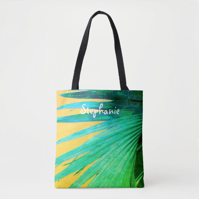 tropical custom personalized tote palm leaf design (Front)