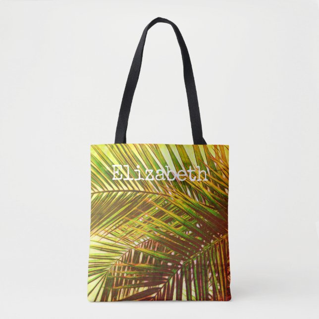 tropical custom personalized tote palm leaf design bag (Front)