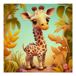 Tropical Cute Baby Giraffe Cartoon-37560 Poster