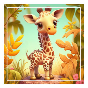 Tropical Cute Baby Giraffe Cartoon Photo Print