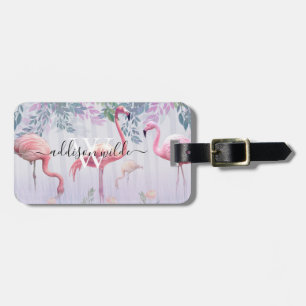 Tropical Cute Family Pink Flamingos  Watercolor.  Luggage Tag