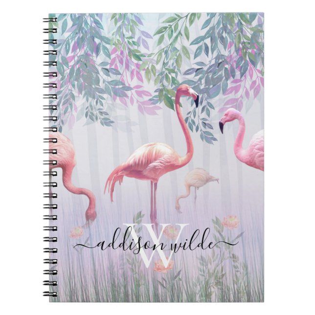 Tropical Cute Family Pink Flamingos  Watercolor.   Notebook (Front)