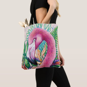 Tropical Cute Floral Pink Flamingo Tote Bag