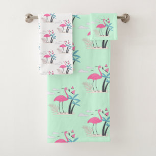 Tropical Cute funny flamingo watercolor pattern Bath Towel Set