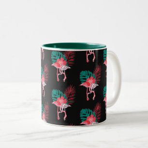 Tropical Cute funny flamingo watercolor pattern Tw Two-Tone Coffee Mug