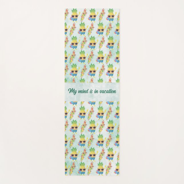 Tropical Cute Pineapple Pattern + Custom Text Yoga Mat (Front)