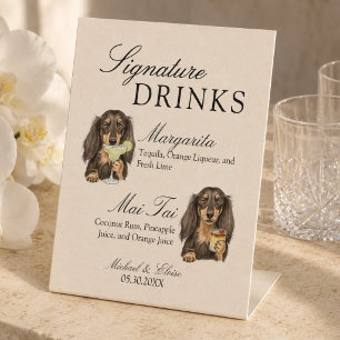 Tropical Dachshund Signature Drinks Wedding Bar Pedestal Sign