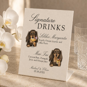 Tropical Dachshund Signature Drinks Wedding Bar Pedestal Sign
