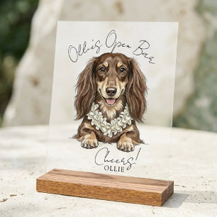 Tropical Dachshund Wedding Drinks On Me Acrylic Sign