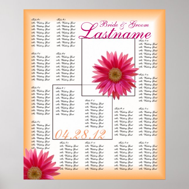 Tropical Daisy Wedding Guest Seating Chart (Front)