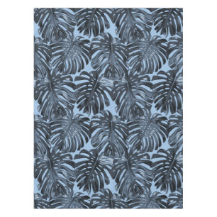 Tropical Dark Blue Black Jungle Leaves Tablecloth
