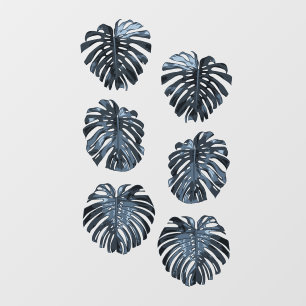 Tropical Dark Blue Set of 6 Monstera Leaves Window Cling