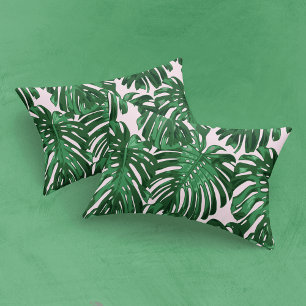 Tropical Dark Green Pink Monstera Jungle Leaves Pillowcase